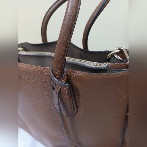 Michael Kors Purse Brown Pebble Mercer Tote Crossbody Strap w/ Dust Bag - Picture 3 of 11